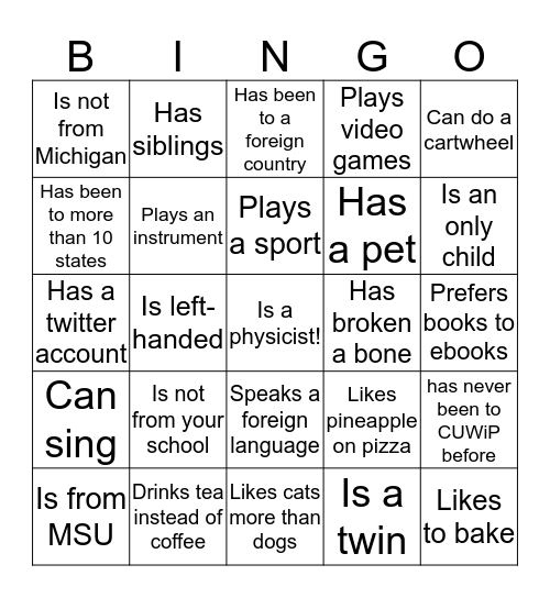 Find Someone who... Bingo Card