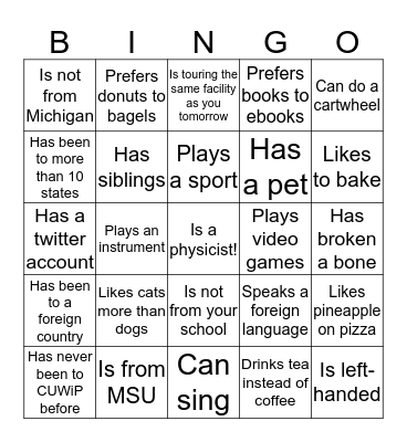 Find Someone who... Bingo Card