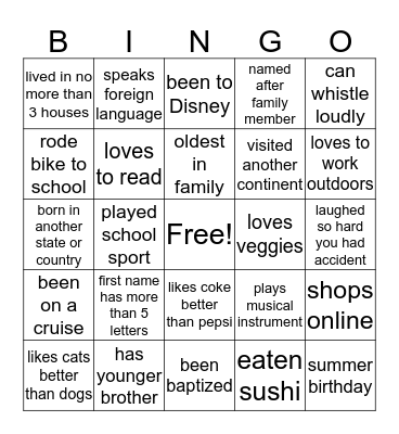 SUNLIGHTER BINGO Card