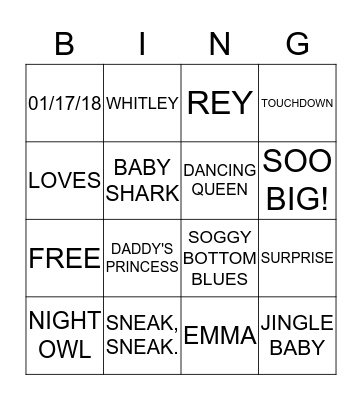 Whitley's 1st bithday bingo Card