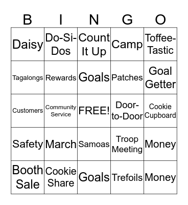 Girl Scout Cookie Bingo Card
