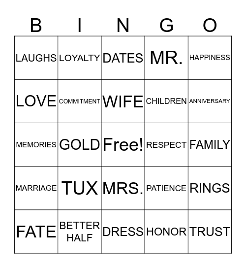 20th Anniversary Bingo Card