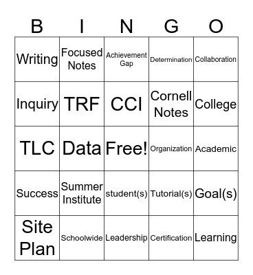 AVID Coordinator Meeting 2019 Bingo Card