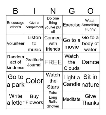 Resiliency Bingo Card