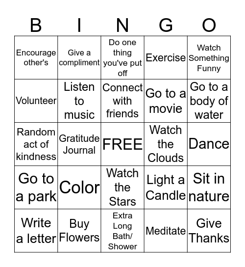 Resiliency Bingo Card