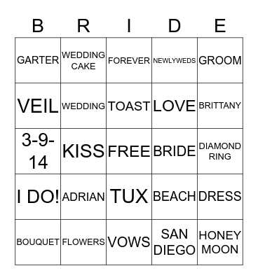 BRIDAL BINGO Card