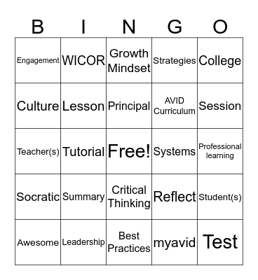 AVID Coordinator Meeting 2019 Bingo Card