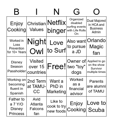 Ben Witta Bingo Card