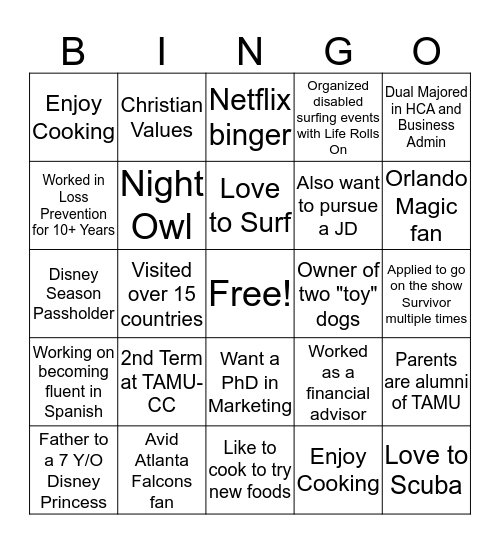 Ben Witta Bingo Card