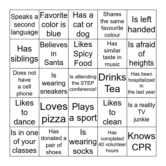 S.T.E.P.  Icebreaker Bingo Card