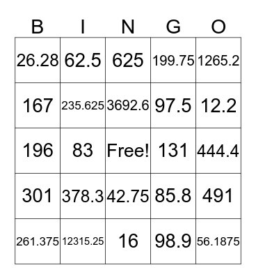 Long Division Bingo Card