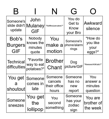 PSP Meeting Bingo! Bingo Card