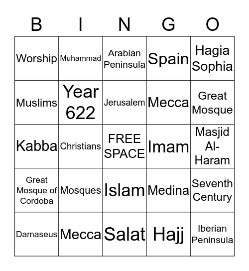Mosques Bingo Card