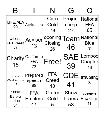 FFA Bingo Card