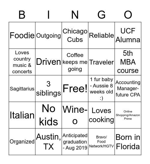 Introductory Bingo Card
