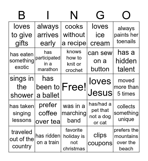 SHARE Bingo Card