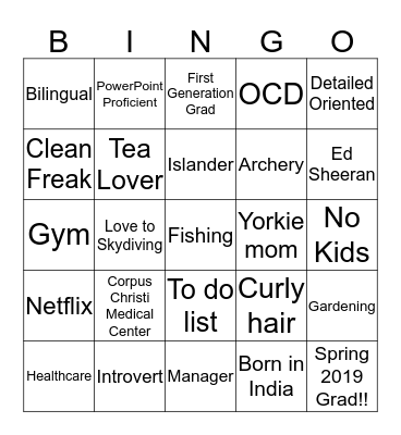 Introduction Bingo Card