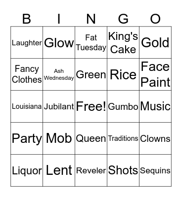 Mardi Gras Bingo Card