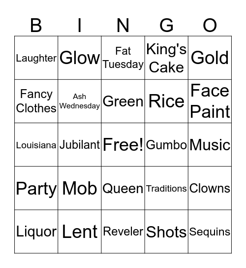 Mardi Gras Bingo Card