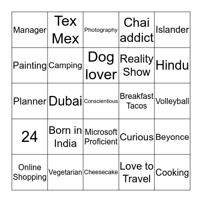 Introduction Bingo Card
