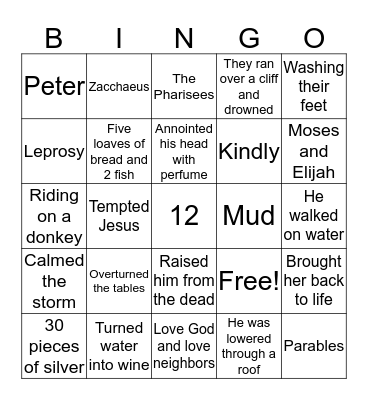 New Testament Bingo Card