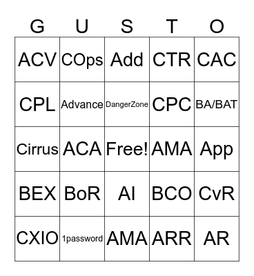 Gusto plays bingo #withgusto Bingo Card