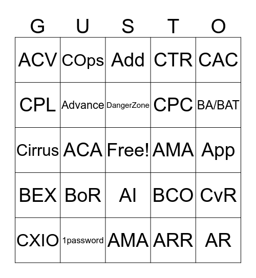 Gusto plays bingo #withgusto Bingo Card
