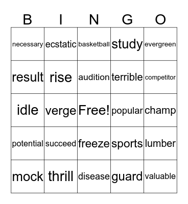 Amazing Words and Vocabulary BINGO Card