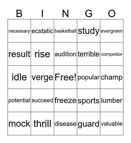 Amazing Words and Vocabulary BINGO Card