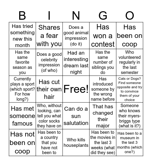 Human Bingo Card