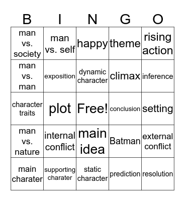 Narrative Elements  Bingo Card