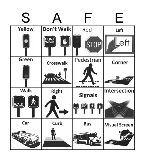 Pedestrian Safety Bingo Card