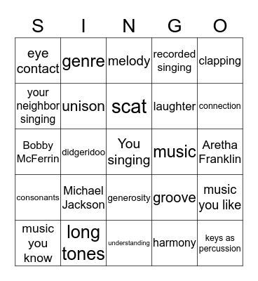SINGO Bingo Card