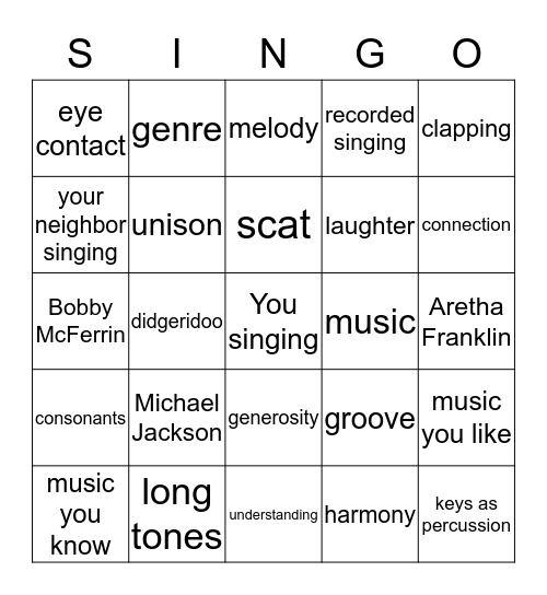 SINGO Bingo Card