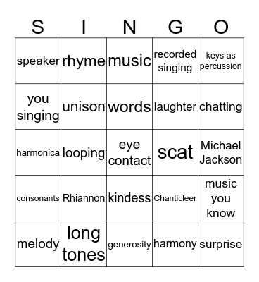 SINGO Bingo Card