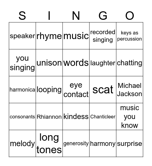 SINGO Bingo Card