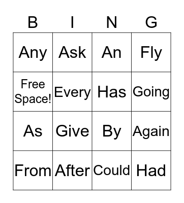 1st Grade Dolch Words Bingo Card