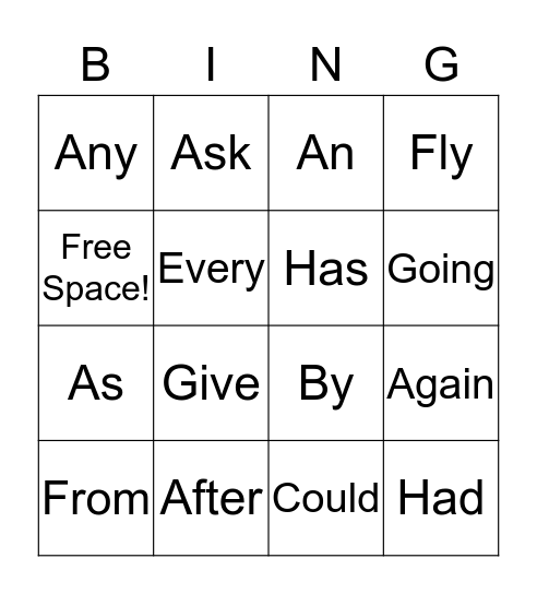 1st Grade Dolch Words Bingo Card