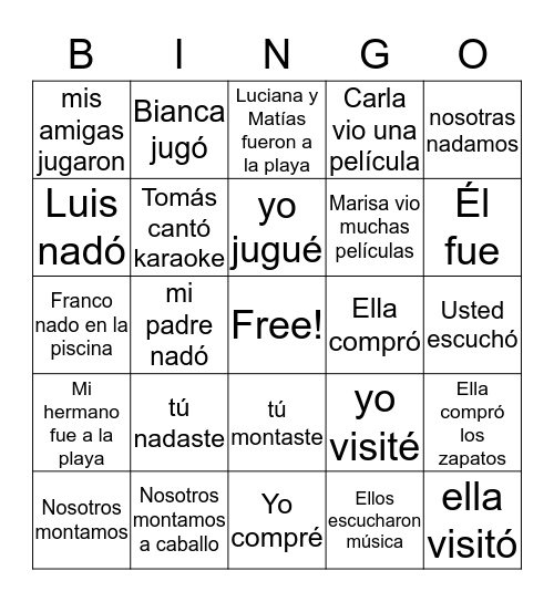 Mis Vacaciones Bingo Card