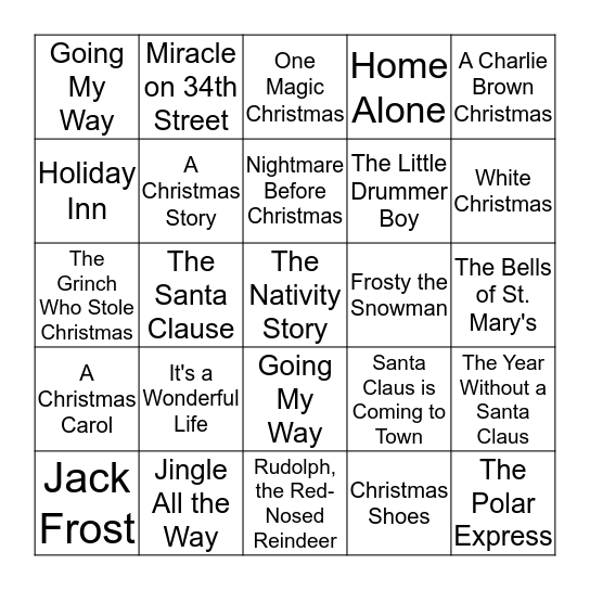 Christmas Movie Bingo Card