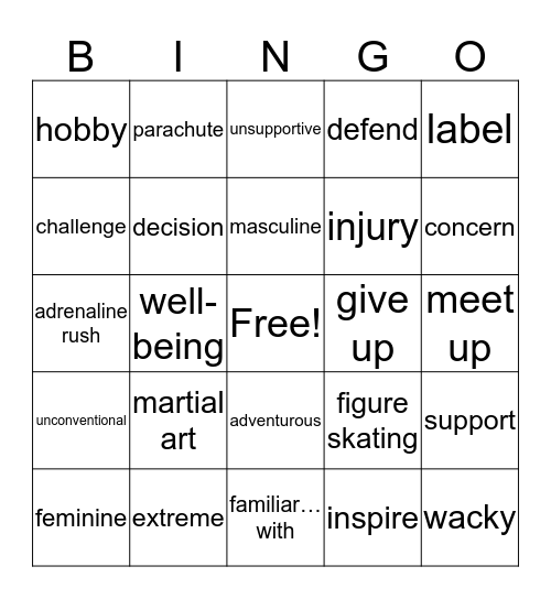 Unit 23 Vocabulary Bingo Card