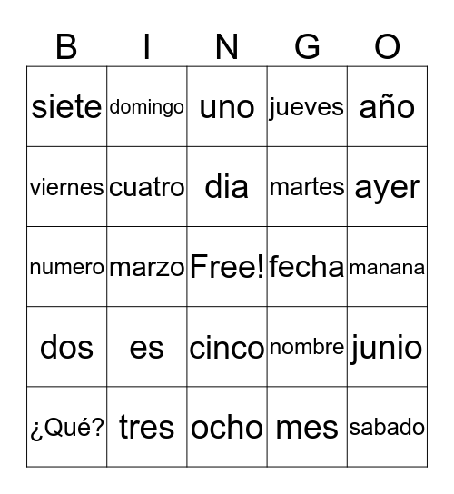 Preliminary Lessons Bingo Card