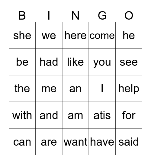 Sight Words 3 Bingo Card