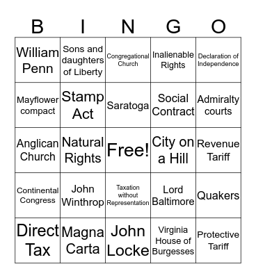 Unit 1 part 1 Bingo Card