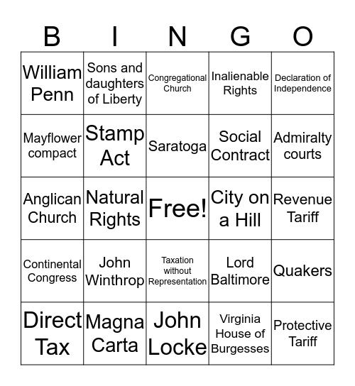 Unit 1 part 1 Bingo Card