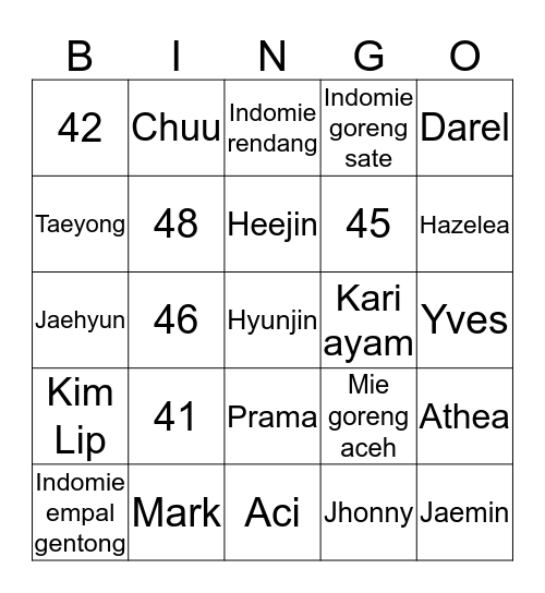 JINAN Bingo Card