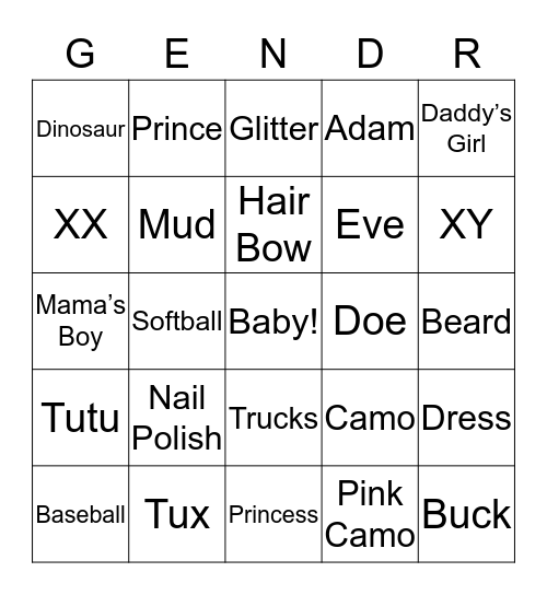 Gender Bingo Card