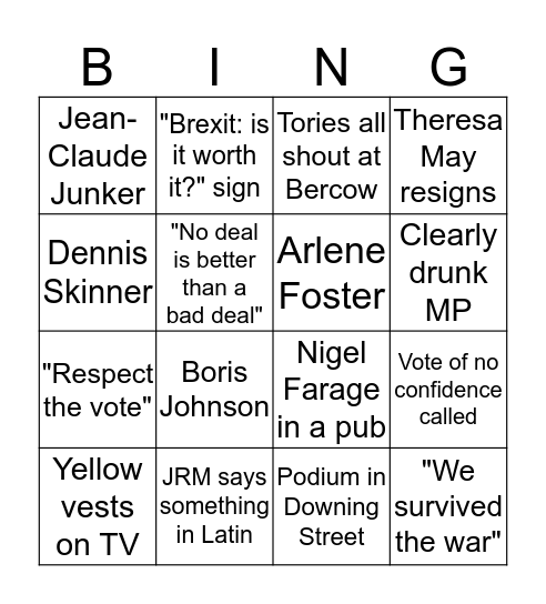 Brexit Bingo *Meaningful Vote Edition* Bingo Card