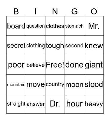 1R Bingo Card