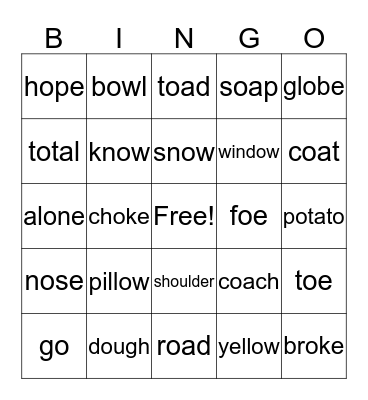 Long o Bingo Card